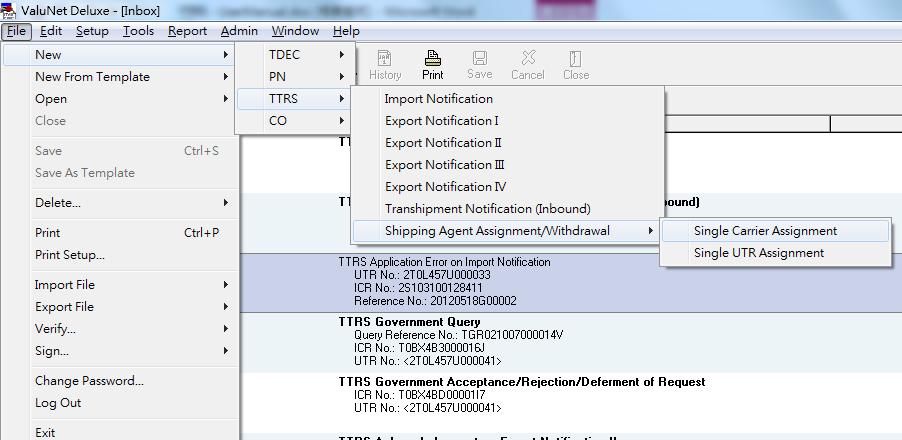 8.1.2 SINGLE CARRIER ASSIGNMENT The followings are the procedures for preparing shipping agent assignment for a batch of notifications, in case those notifications are using the same shipping agent.