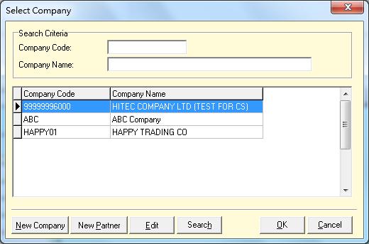 User can further click the lookup icon next to the company name; a company searching form is