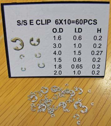 C & E Circlips 120 pieces Graded box 5 sizes (Ø1.50, 1.80, 2.00, 3.00, 4.00mm) Replacement packs available Eufor UOM C12026 Box Set C & E Circlips PACK*120 12.25 C12026A Ø1.