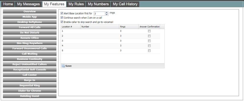2.4.4 Implementation / User Dashboard Impacts Sequential Ring is configurable in the My Phone My Features page.