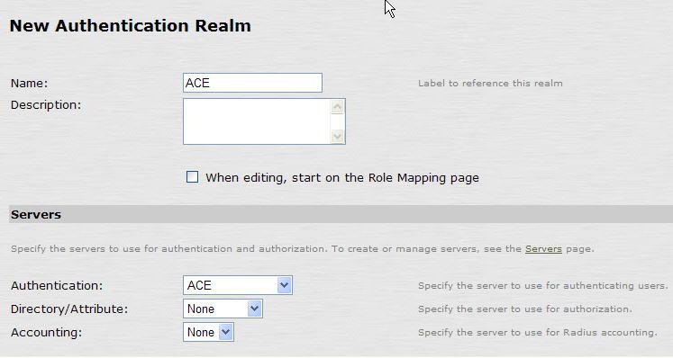 Step 3: Bind the ACE Server to an IVE Authentication Realm: a.