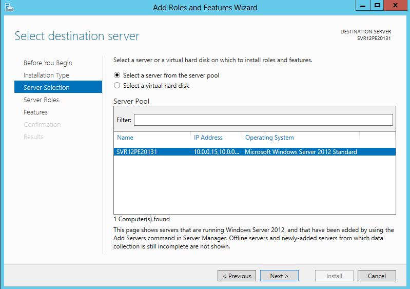 5. At the Server Selection window, select Select a server from the server pool and