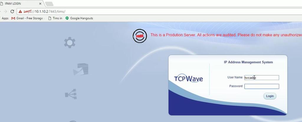 Login with the credentials provided by TCPWave support.