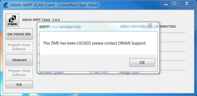 If DINAN software is not present on the vehicle already, no DINAN information will appear on the right of the screen.