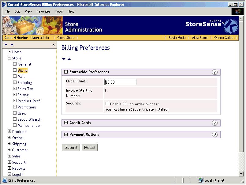 Billing Preferences Billing Preferences allow you to enable credit cards, payment options and other ordering options.