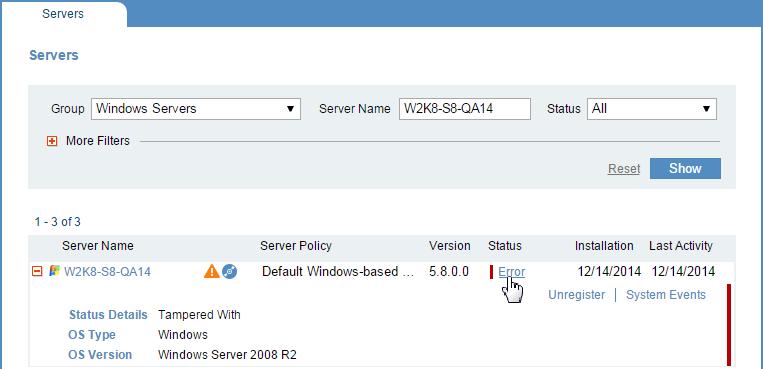 ObserveIT Web Console, such as the Servers List and System Events pages.