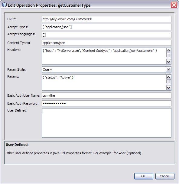 WorkingWith the REST BCWSDL Document b. Enter a name for the operation, and click the Browse buttons to select the request and response message types. c. Click Edit Operation.