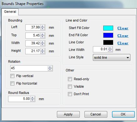 To fill shapes with color, Select the object. Double click on the object. The object properties dialogue box pop up. Click on Start Fill Color Box to choose a color to fill up.