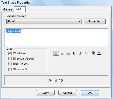 3.4.5 Text Shape properties The text shape properties dialogue box contains 2 tabs.