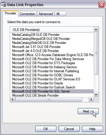 Select Microsoft OLE DB