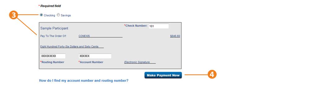 Select which account (checking or savings) to make these payments from, and fill in your