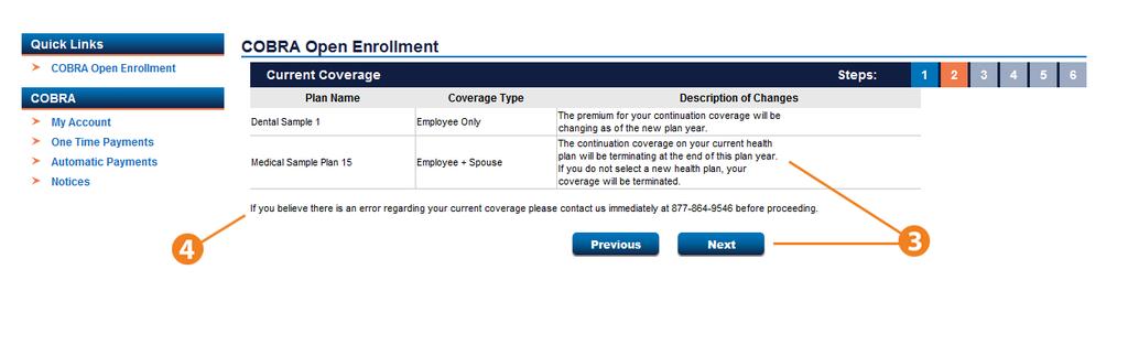 Verify your current coverage, then click Next.