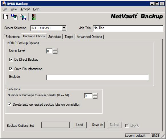 18 Chapter 3 Backing Up Data 3.2.2 Setting Backup Options This step includes the following tasks: Setting NDMP Backup Options Setting Sub-Job Options 3.2.2.a Figure 3-2: Backup Options tab Setting NDMP Backup Options 1.
