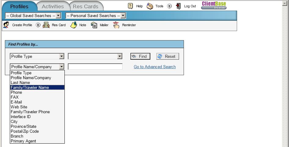 Searching for Client Profiles Client information is stored in Client Household Profiles. ClientBase gives us a large selection of search criteria.