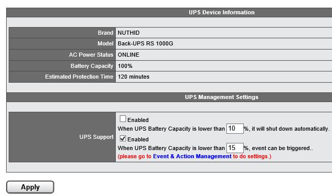 UPS Support 2/2 Detail UPS Device Information Users can quickly check UPS device information, especially