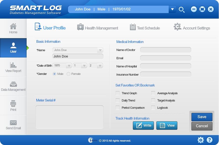 3.2 User User menu has total 4 options including User Profile, Health Management, Test Schedule and Account Settings. 3.2.1 User Profile In the User menu, User Profile is initially selected and the screen shown below will appear.