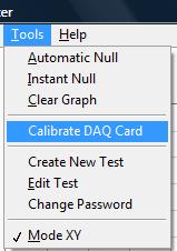 Calibration Routine The DAQ card integrity can be checked by using the Calibration routine, this can be run by selecting Tools Calibrate DAQ Card Eg: 4V test signal, select +/-5V range This presents
