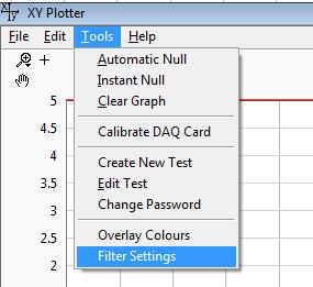 Changing Filter Settings The XY plotter contains internal software filters to aim to reduce noise impinged on the X and Y inputs, up to a certain cutoff frequency (specified in Hertz).