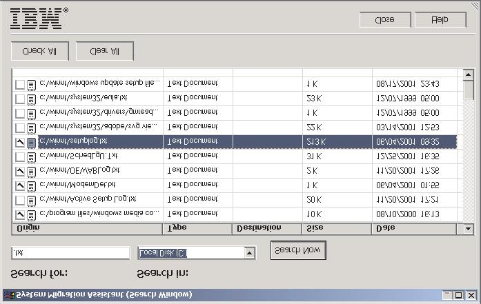 Figure 12. Capturing settings: File Selection-Hierarchy page 19. To search for specific files or file extensions, click Search. The Search window opens. Figure 13.