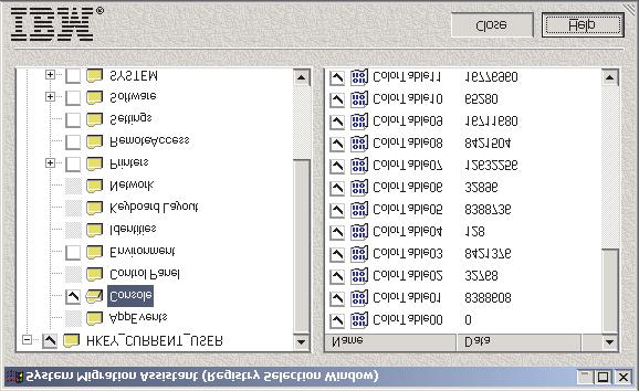 Figure 43. System Migration Assistant (Registry Selection Window) window 5. Select the registry keys that you want to migrate.