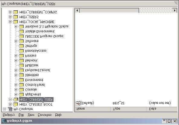 Figure 44. Registry Editor window b. In the left pane, expand the HKEY_LOCAL_MACHINE node. c.