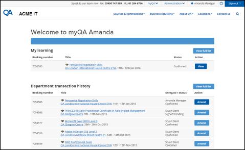 Homepage and My Learning Once you have logged into the portal you will be presented with your