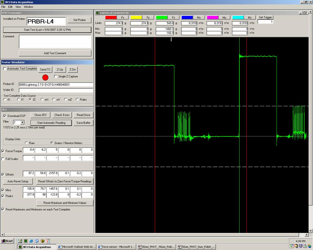 User interface for Force sensor 8 khz sampling rate Load rating 30 Lb In contact with wafer Accuracy ¼