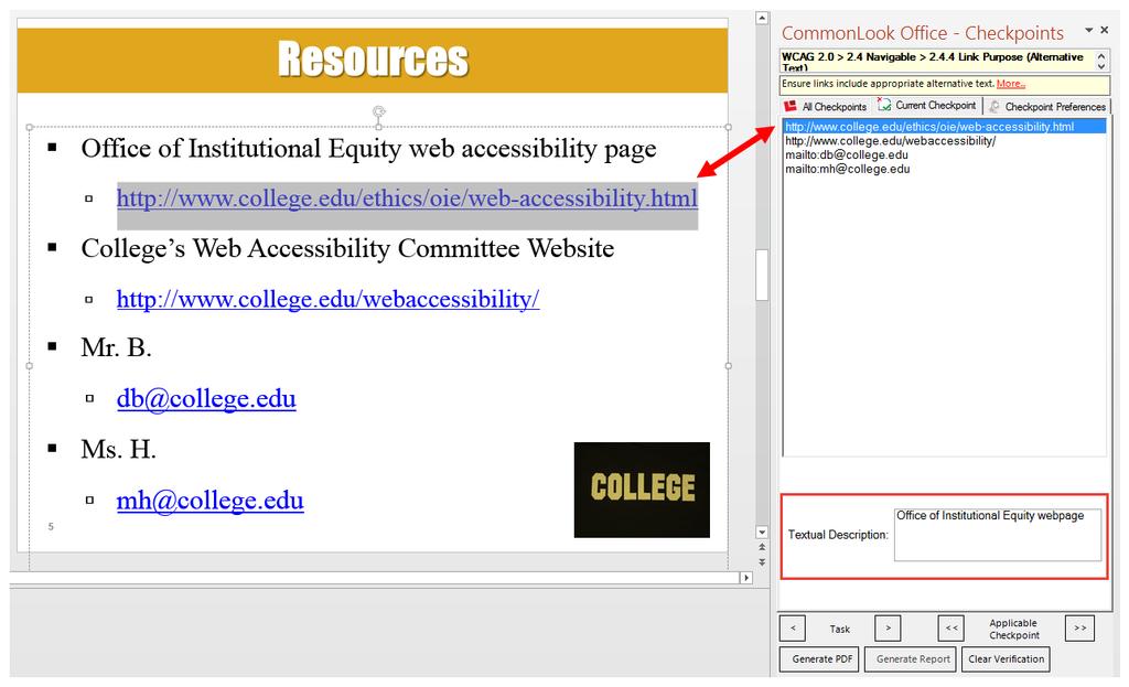 and paste): Office of Institutional Equity webpage. 3. Click Next Task to proceed to the second link. 4.