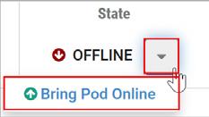 4.3.6 Bring the Master Pod online In the pod view, click the drop arrow under State and select Online. 4.