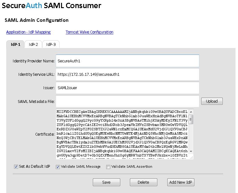 Java SAML Consumer Value-Added You should see the SAML Admin Configuration screen like Figure 2: Click this link as described in Step 5 on page 7. FIGURE 2.
