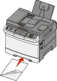 2 When Load Manual <type> <size> appears, load the paper facedown into the manual feeder. Load envelopes with the flap side up.