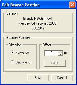 Figure 19 - Edit Beacon Position Dialog 3. Enter the required beacon offset in m and indicate whether the beacon position is to be moved forwards or backwards from its current point.