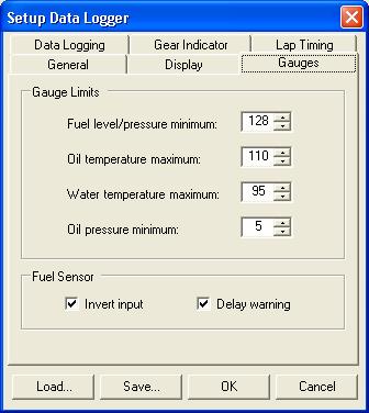 12.1.5 Gauges Click the Gauges tab to display the Gauges page ( Figure 35) of the Setup Data Logger Dialog.