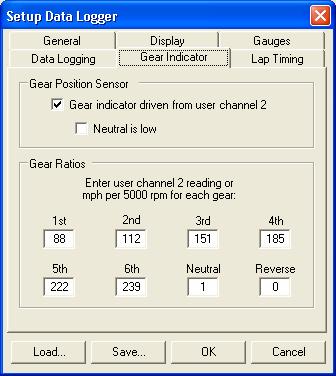 12.1.7 Gear Indicator Click the Gear Indicator tab to display the Gear Indicator page (Figure 37) of the Setup Data Logger Dialog.
