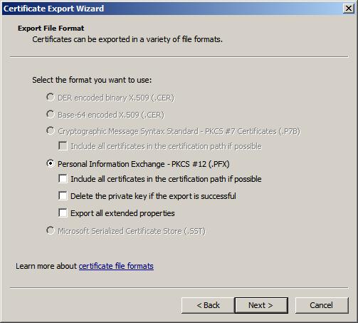select Yes, export the private key and click Next. 12.