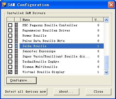 Check the Seika Braille item on the SAM Configuration dialog box.