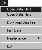 File Menu, cont'd Open Data File 1 Follow the steps below to open a data file. 1. Click on one of the following: The File menu, then proceed to Step 2.