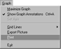 Graph Menu, cont'd Exporting a Picture, cont d 4. Select the Export Destination: ClipBoard - Moves the graph to your desktop. File - Saves the graph as a file for later use.