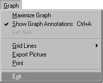Graph Menu, cont'd Exit Follow the steps below to return to the Main Screen: 1. Click on the Graph menu. 2. Click on Exit. RESULT: The Main Screen appears.