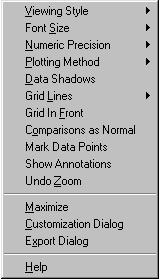 Helpful Tips, cont'd Right Mouse Button Options When a graph is opened, clicking the right mouse button displays the following options: Viewing Style - Font Size - Numeric Precision - Plotting Method