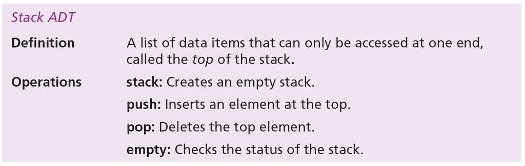 Stack ADT We define a stack