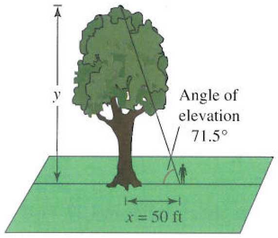 Applications Involving Right Triangles: Example #6: Solving a Right Triangle A surveyor is standing 50 feet from the base of a