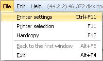 Printer settings To open the screen for the printer settings, click on the File menu and select Printer settings (upper menu bar of each active window).