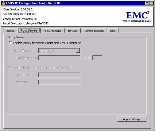 Provisioning and Configuration Instructions 1. In the Proxy Servers tab, select the Enable Proxy between client and EMC Enterprise check box. 2.