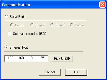Figure 8 Communication Options in UniDataExchanger You can enter manually the IP address of the panel you want to connect to UniDataExchanger.