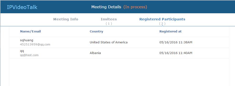 4. In Meeting Details page, users could check the invitees and registered users list (If the meeting does