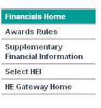 Financials Home page once you have navigated to another area of the system. Allows users to filter for awards and view award details.
