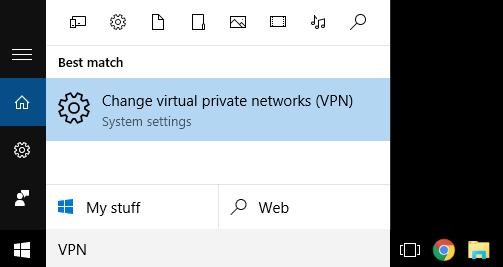 7.1 Windows 10 Click on Start button, type VPN and press Change