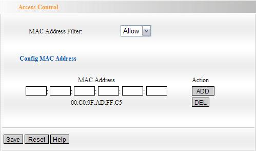 clients listed on the MAC Address Table are not allowed to access the wireless network, and the ones which are not listed