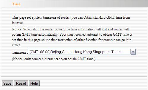 2.14 System Tool Time This section is to set system time of router. You would set your own time or obtain GMT time from Internet.